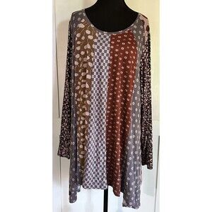 LOGO Lori Goldstein Womens Plus Size 2X Purple Red Mosaic Floral Swing Tunic